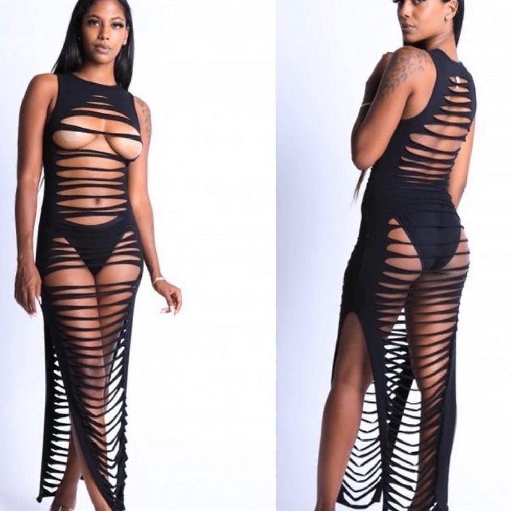 Laser Cut Black Dress